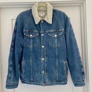 Frame Le Sherpa Denim Trucker Jean Jacket with Fuzzy Collar Small